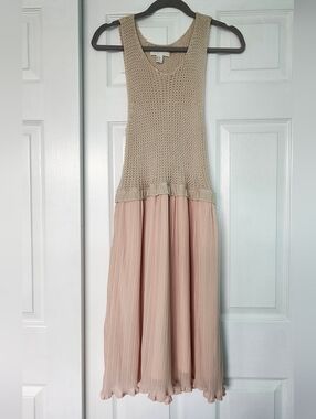 Forever 21 Plus Beige Open-Knit Sweater And Blush Crepe Dress